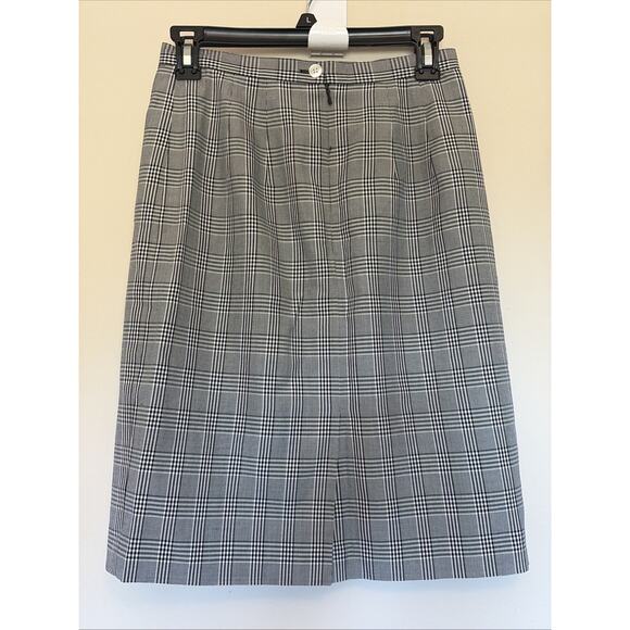Vintage VTG Talbots Pure Silk Black Plaid Check Pencil Skirt Womens 4 Office - Picture 3 of 8